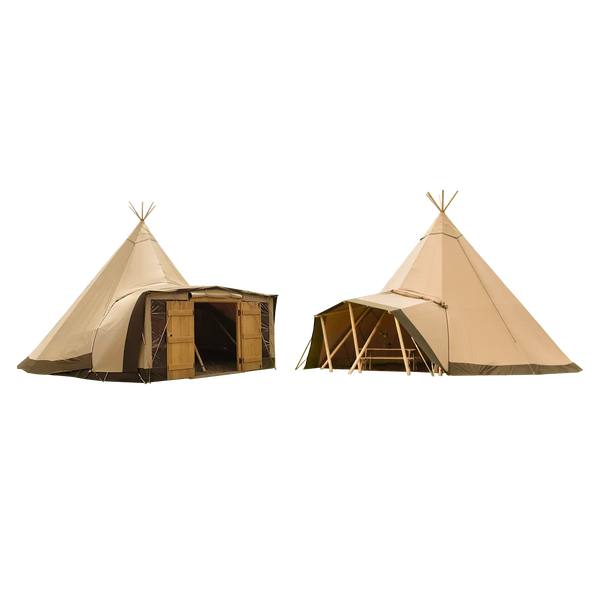 This covered entrance extension significantly expands the floor area for event tents