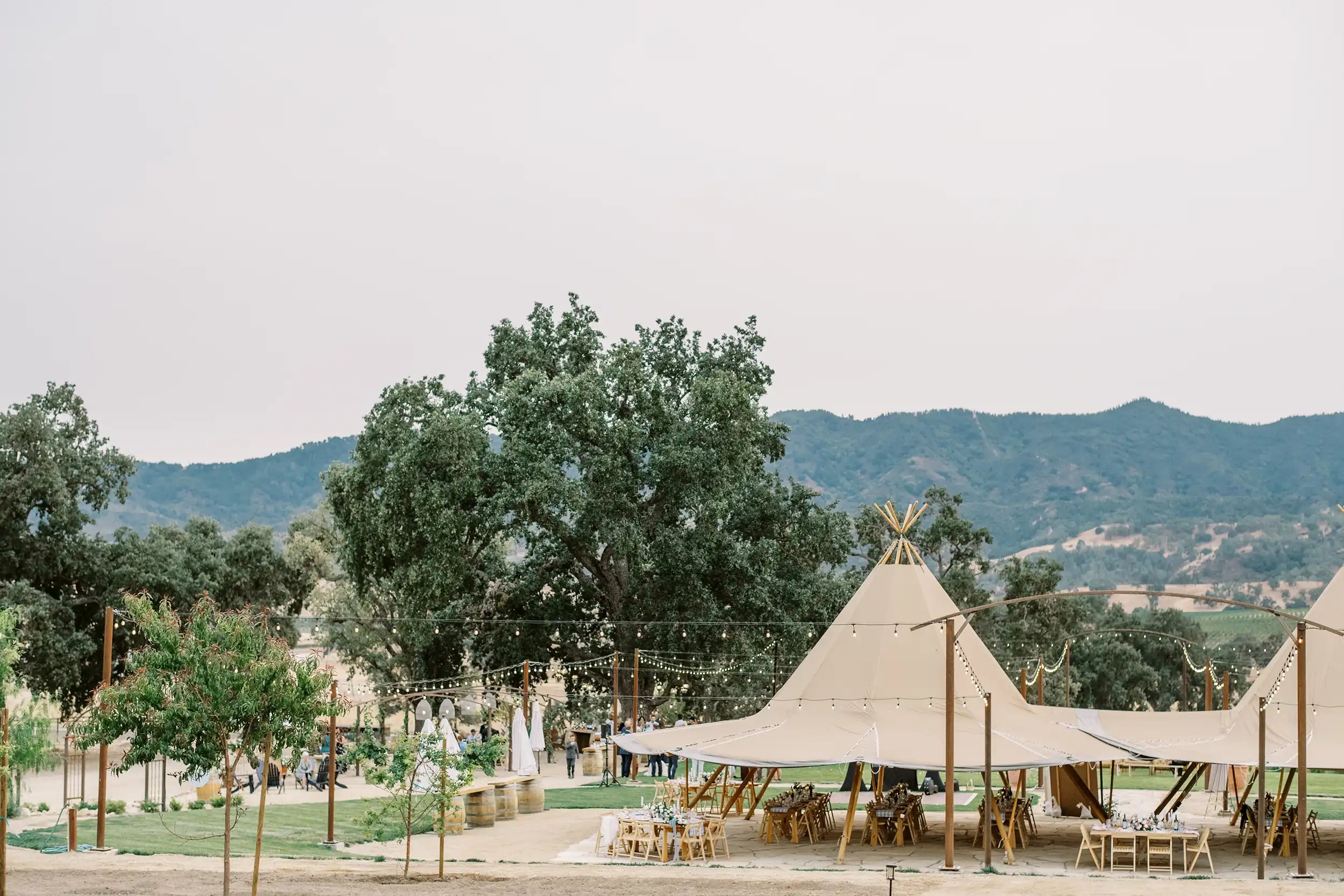 Linked Stratus 72 canvas event tents Nordic tipi by Tentipi at Riata Ranch