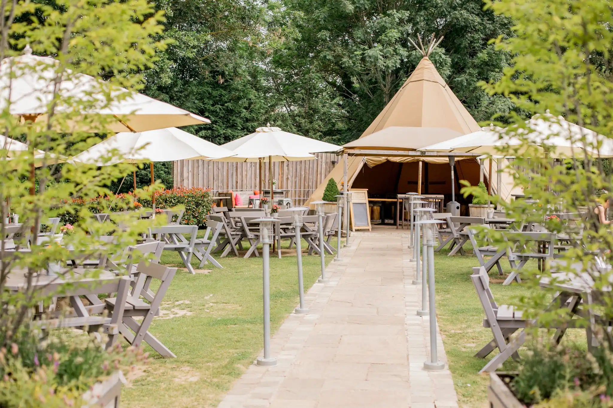Cirrus 40 canvas tent Nordic tipi from Tentipi in the garden at Lovely Pubs