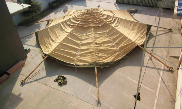 Using tent jack Viking for raising canvas event tents from Tentipi
