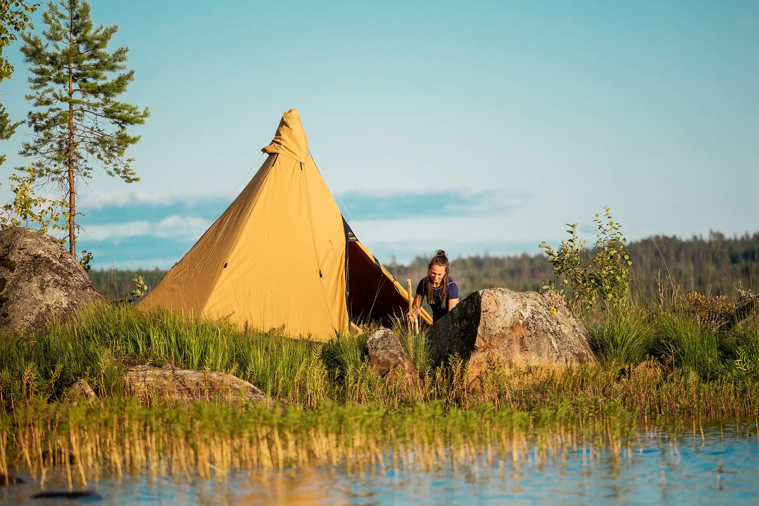 Camping by the lake comfortly living in the forest