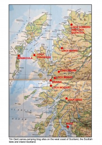 Tim Gent canoe camping blog sites on the west oast of Scotland the Scottish Isles and inland Scotland
