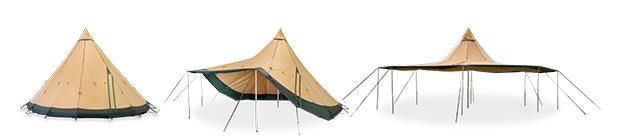 Ein geräumiges Zelt, dessen Seiten sich für einen Panoramaeffekt sektionsweise anheben lassen.